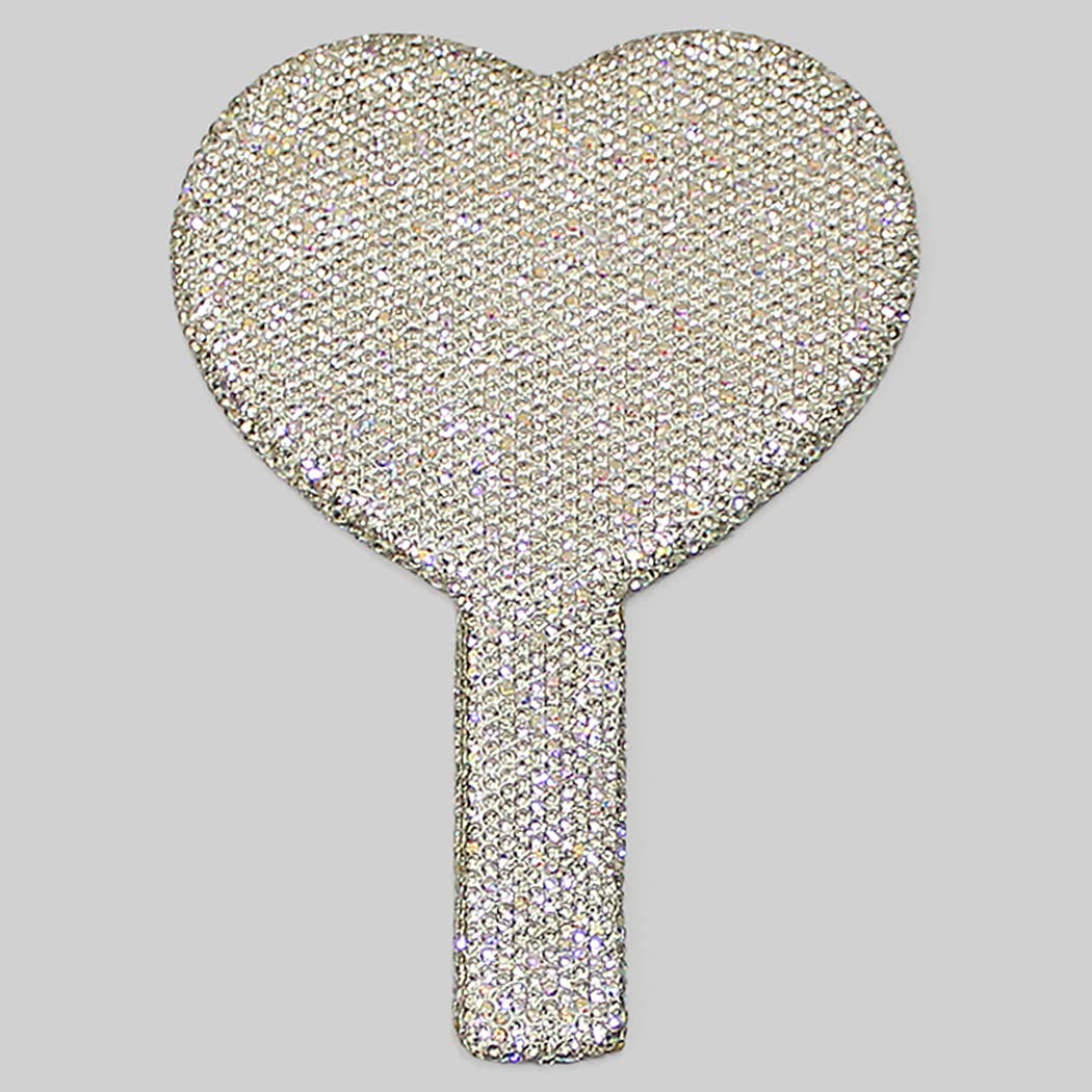 RHINESTONE ENCRUSTED HEART SHAPED HAND MIRROR
