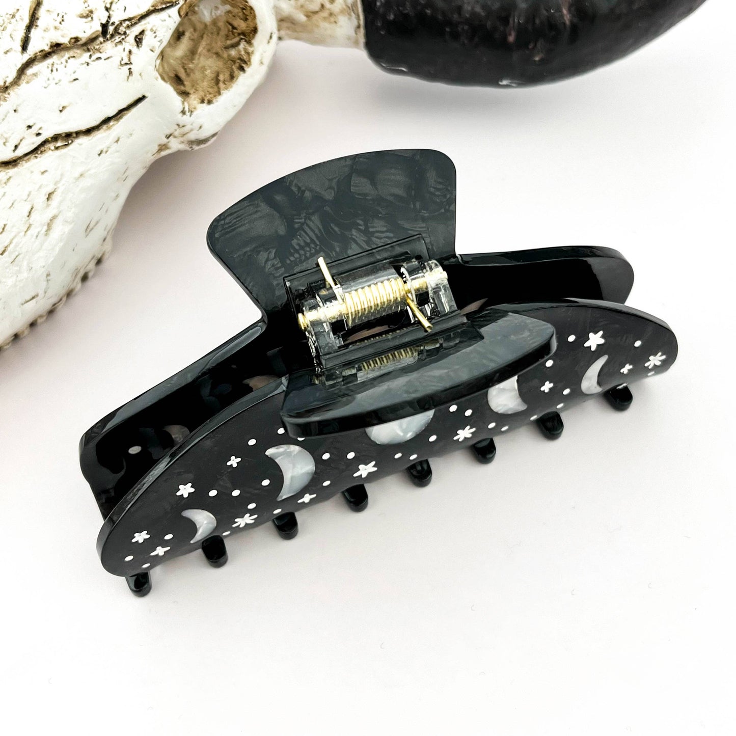 Night Sky Acetate Hair Claw Clip – Starry Galaxy Design: Black