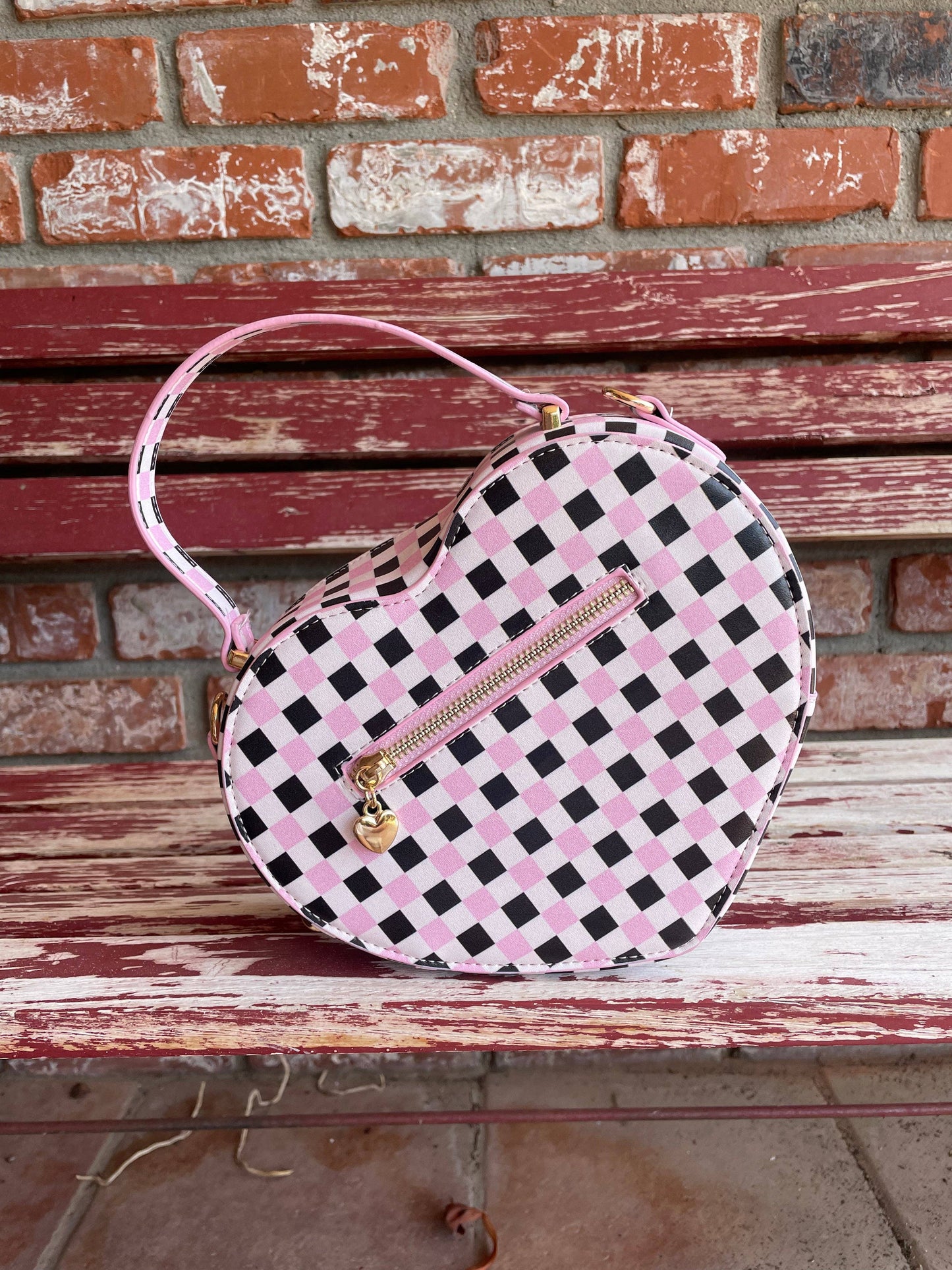 Black Pink gingham Heart Bag