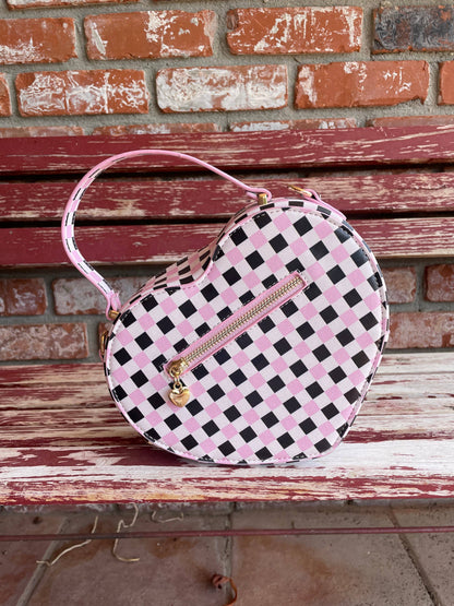 Black Pink gingham Heart Bag