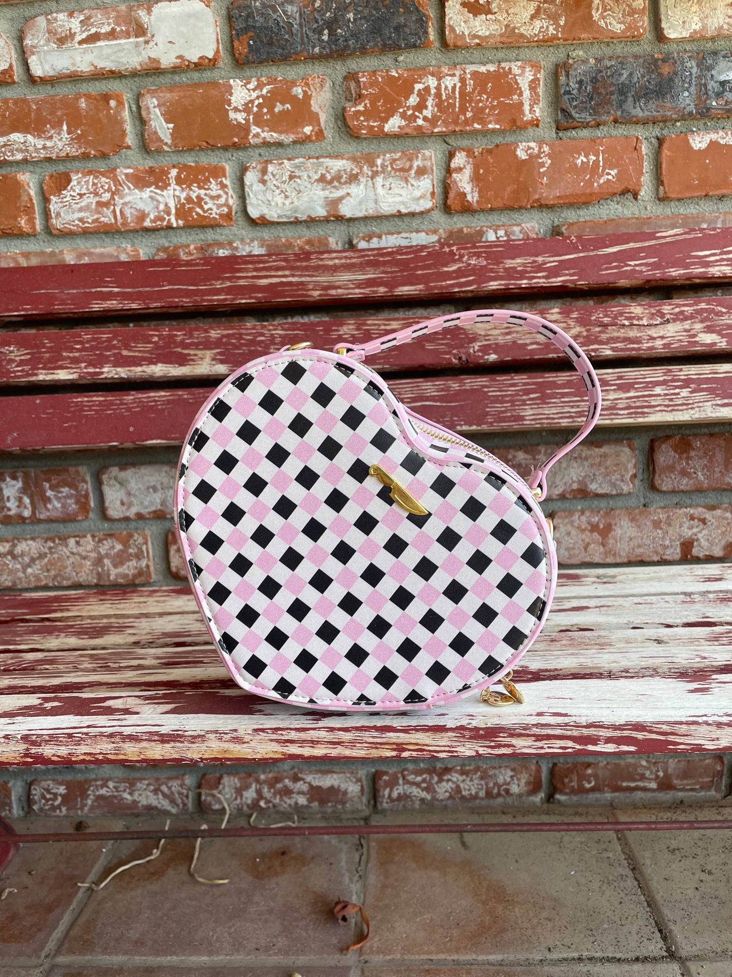 Black Pink gingham Heart Bag