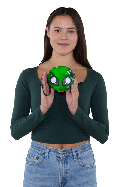 Alien Face Wristlet in Vinyl Material: Silver