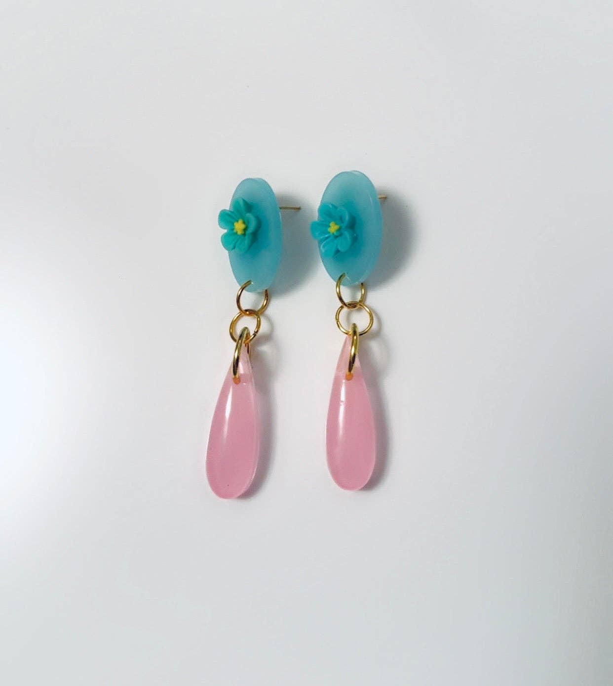 Blue Floral Pastel Pink Dangles