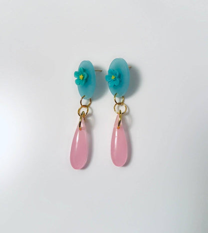 Blue Floral Pastel Pink Dangles
