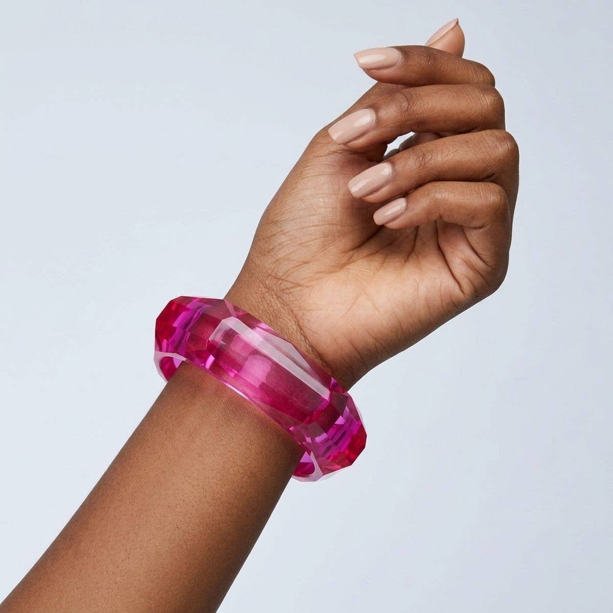 Bangle Transparent Pink Octagon Facet Bracelet: Color: Pink / Plating: Solid Color / Size: 8.5 inches