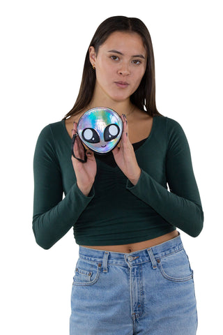 Alien Face Wristlet in Vinyl Material: Silver