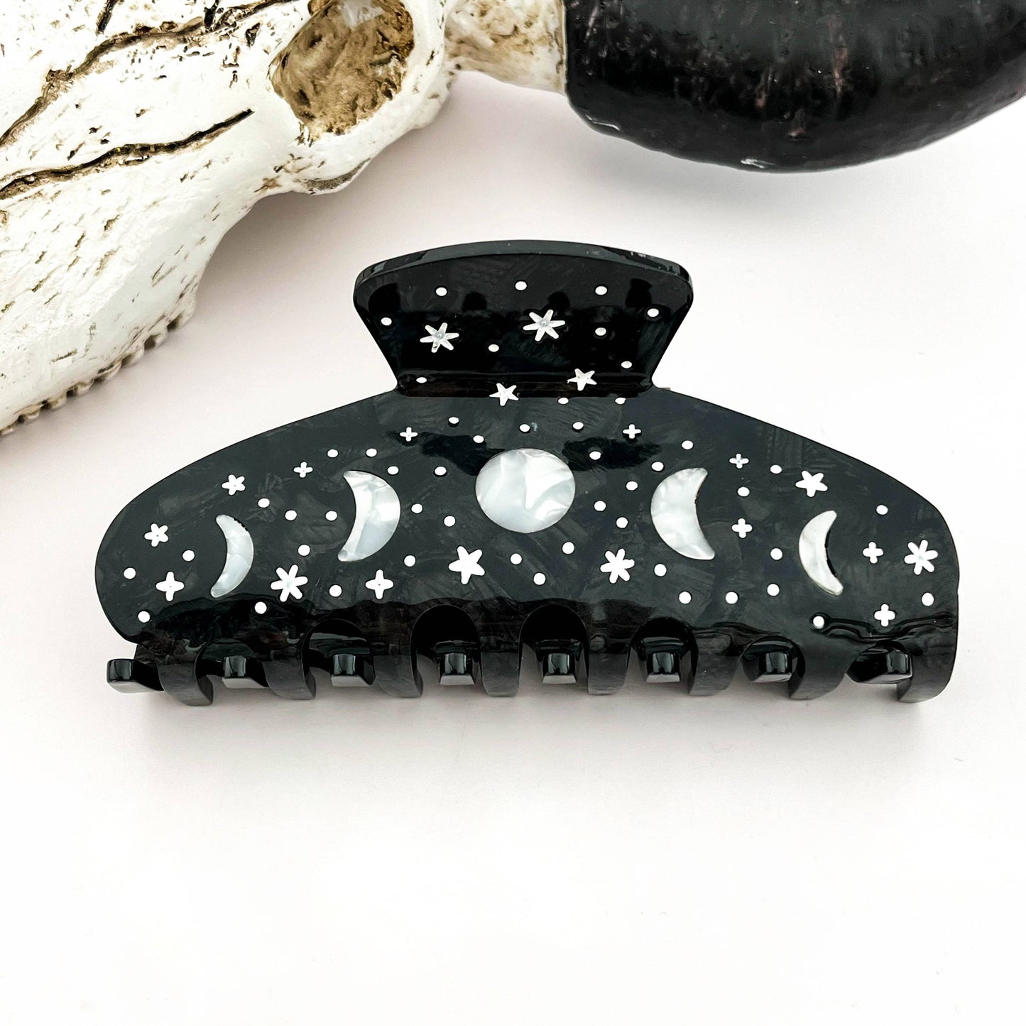 Night Sky Acetate Hair Claw Clip – Starry Galaxy Design: Black