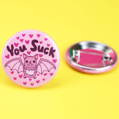 You Suck Vampire Bat Pastel Goth Edgy Pinback Button