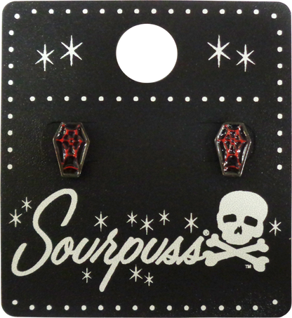 Earrings - Sourpuss Red Black Coffin Horror Halloween Goth