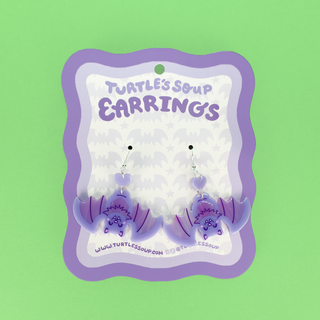 Hanging Bat Halloween Acetate Dangle Earrings