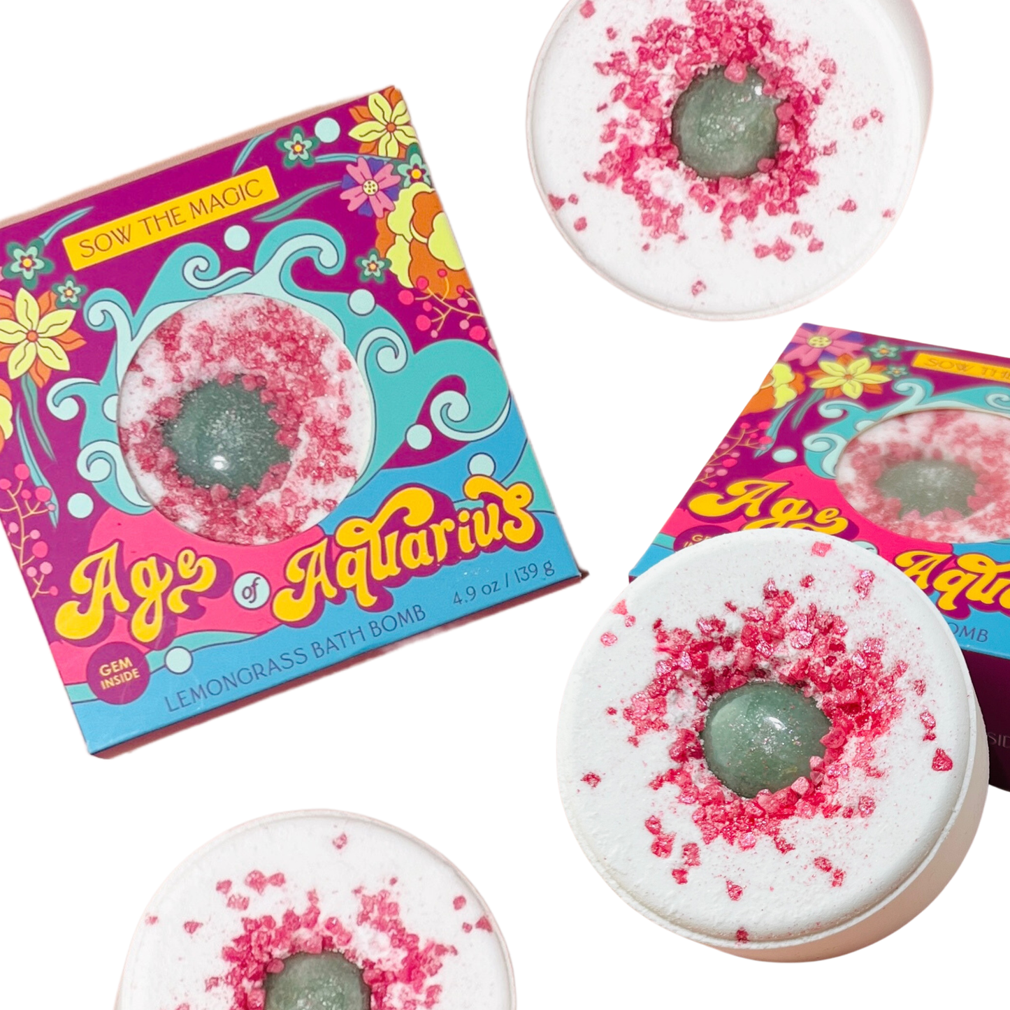 ♒ Age of Aquarius Lemongrass Bath Bomb with Aventurine Gemstone