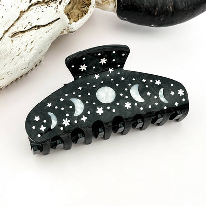 Night Sky Acetate Hair Claw Clip – Starry Galaxy Design: Black