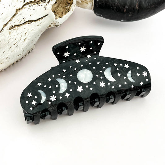 Night Sky Acetate Hair Claw Clip – Starry Galaxy Design: Black