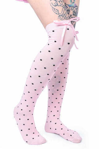 Knee High Dot Socks - Pink/Black