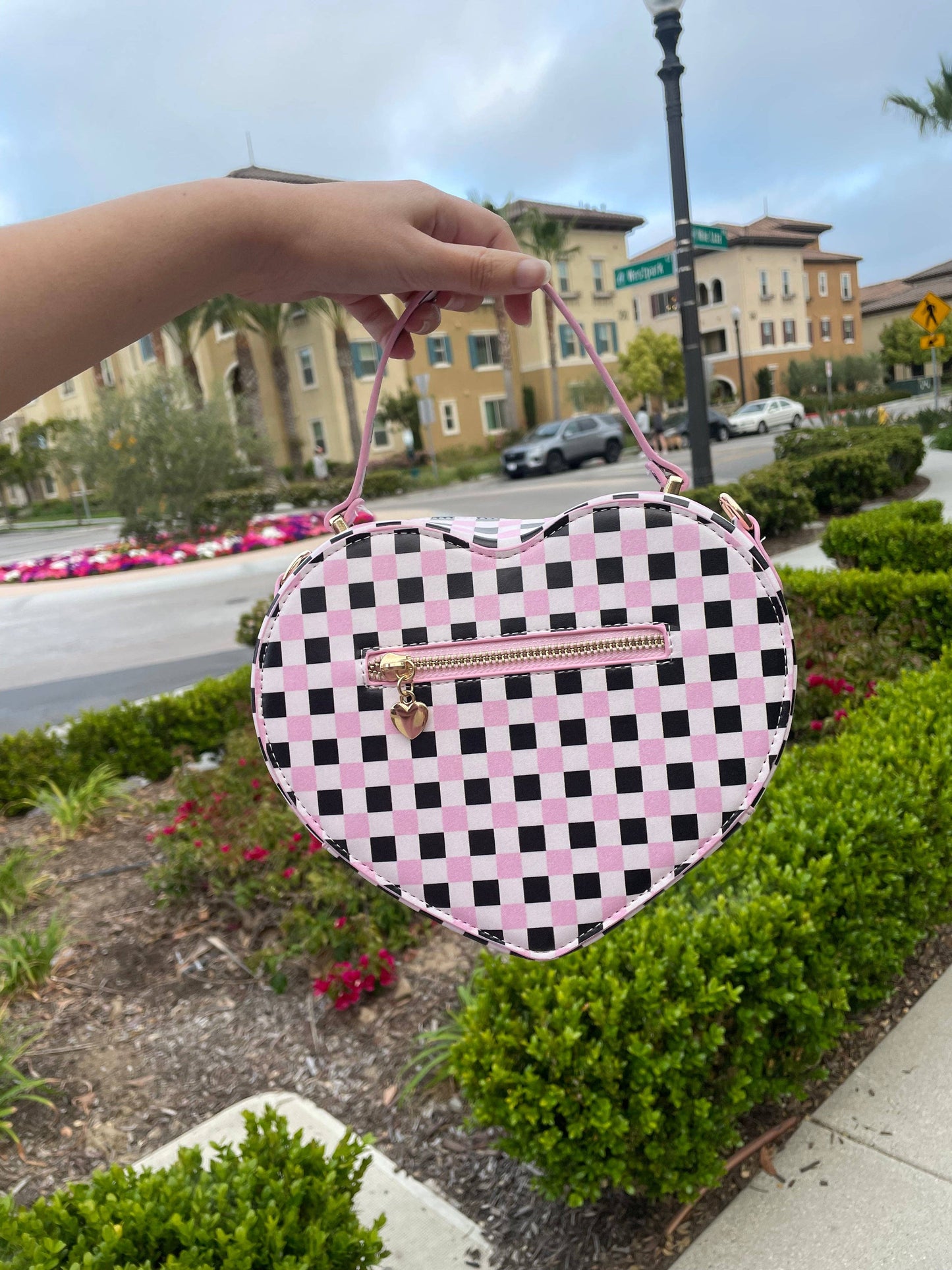 Black Pink gingham Heart Bag