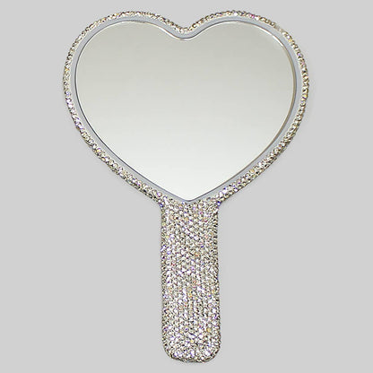RHINESTONE ENCRUSTED HEART SHAPED HAND MIRROR