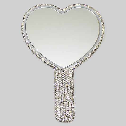 RHINESTONE ENCRUSTED HEART SHAPED HAND MIRROR