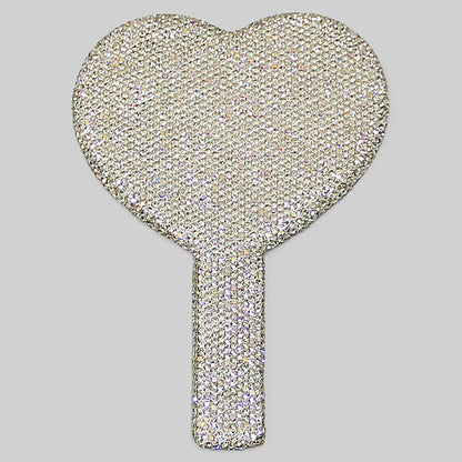 RHINESTONE ENCRUSTED HEART SHAPED HAND MIRROR