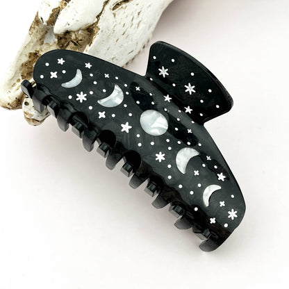 Night Sky Acetate Hair Claw Clip – Starry Galaxy Design: Black