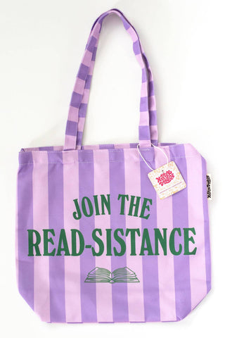 Join the Read-sistance Book Activism Purple Stripe Tote Bag