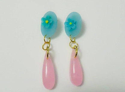 Blue Floral Pastel Pink Dangles