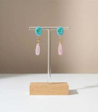 Blue Floral Pastel Pink Dangles