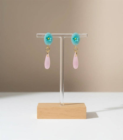 Blue Floral Pastel Pink Dangles