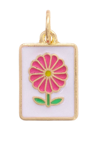 Flower Mahjong Tile Charm in White & Pink