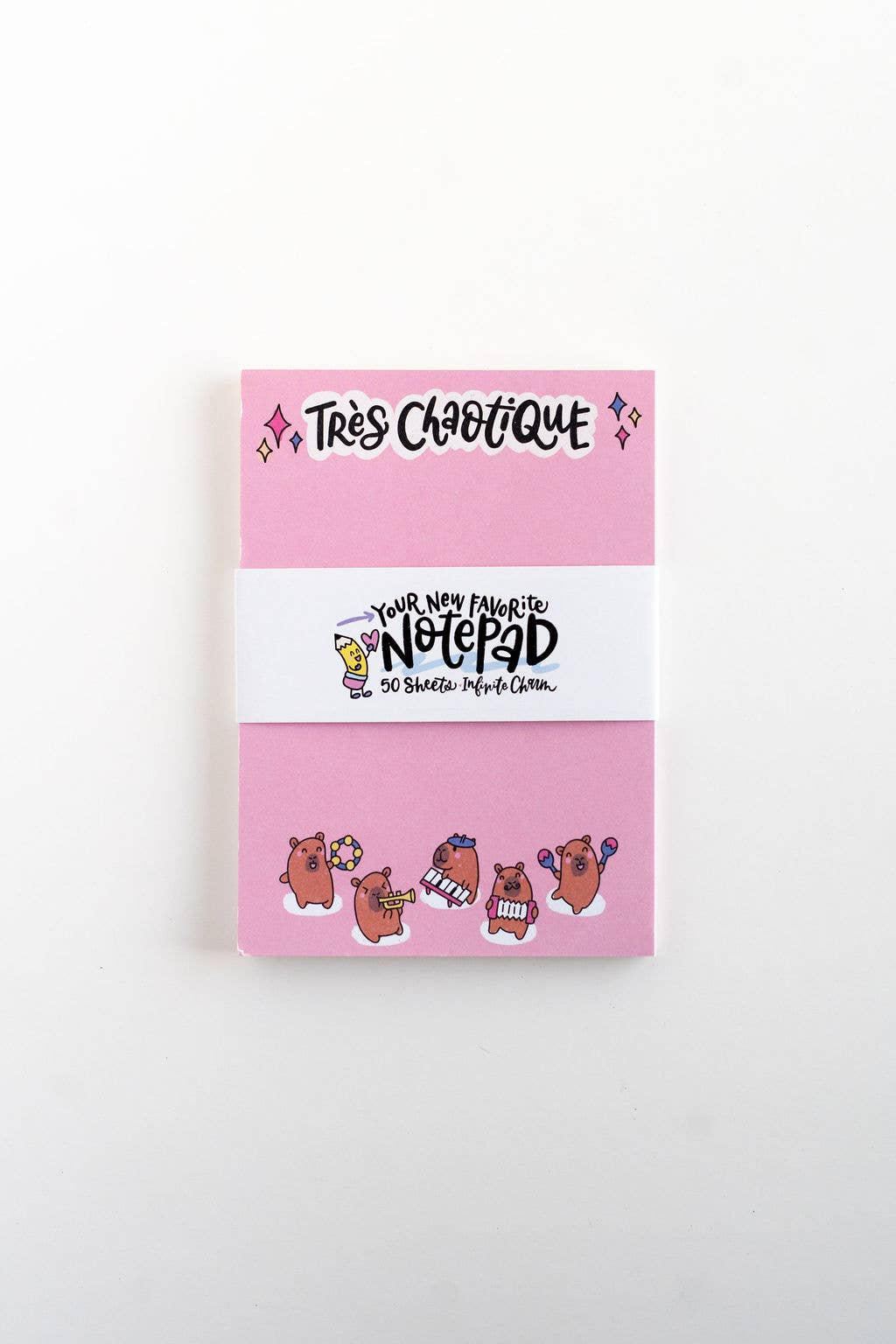 Très Chaotique Notepad Funny Capybara Band Pink Stationery