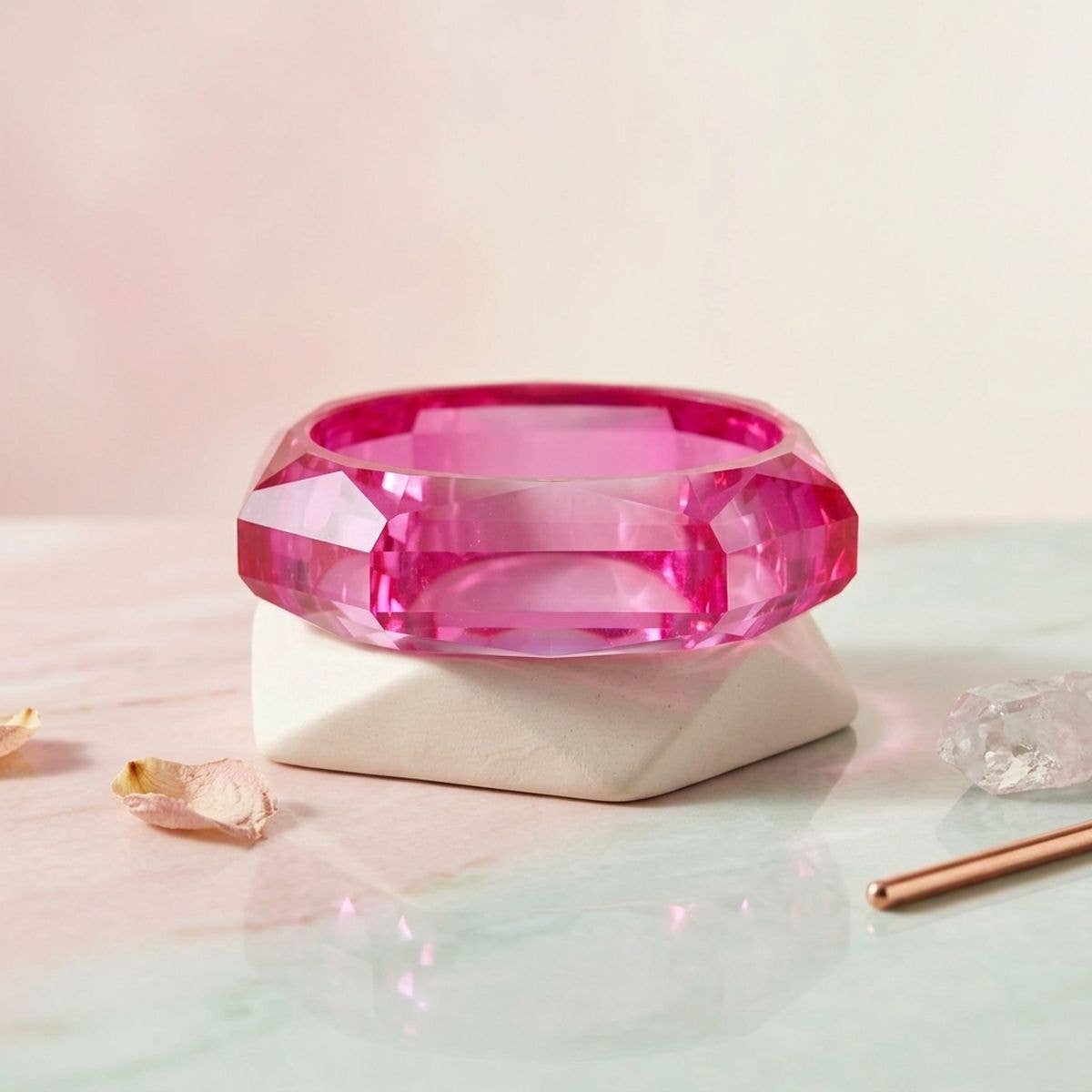 Bangle Transparent Pink Octagon Facet Bracelet: Color: Pink / Plating: Solid Color / Size: 8.5 inches