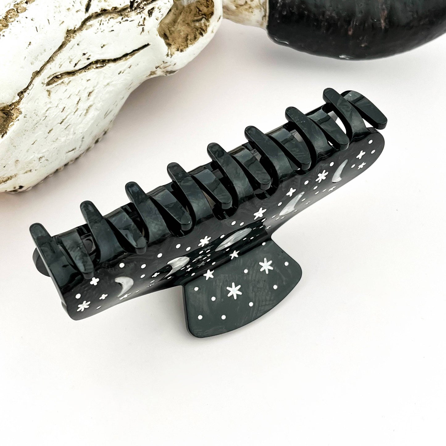 Night Sky Acetate Hair Claw Clip – Starry Galaxy Design: Black