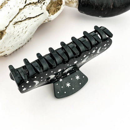 Night Sky Acetate Hair Claw Clip – Starry Galaxy Design: Black