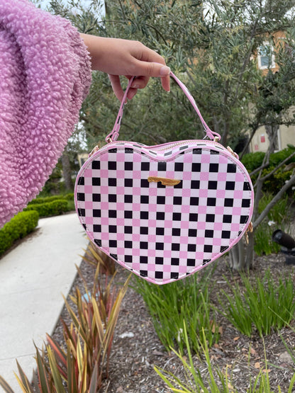 Black Pink gingham Heart Bag