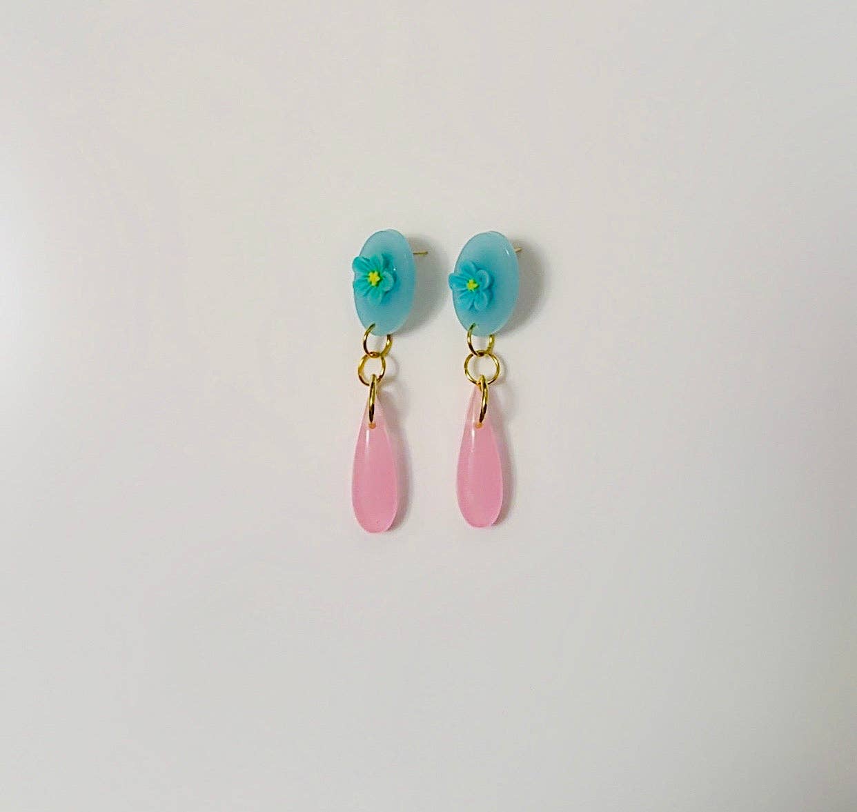 Blue Floral Pastel Pink Dangles