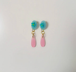 Blue Floral Pastel Pink Dangles
