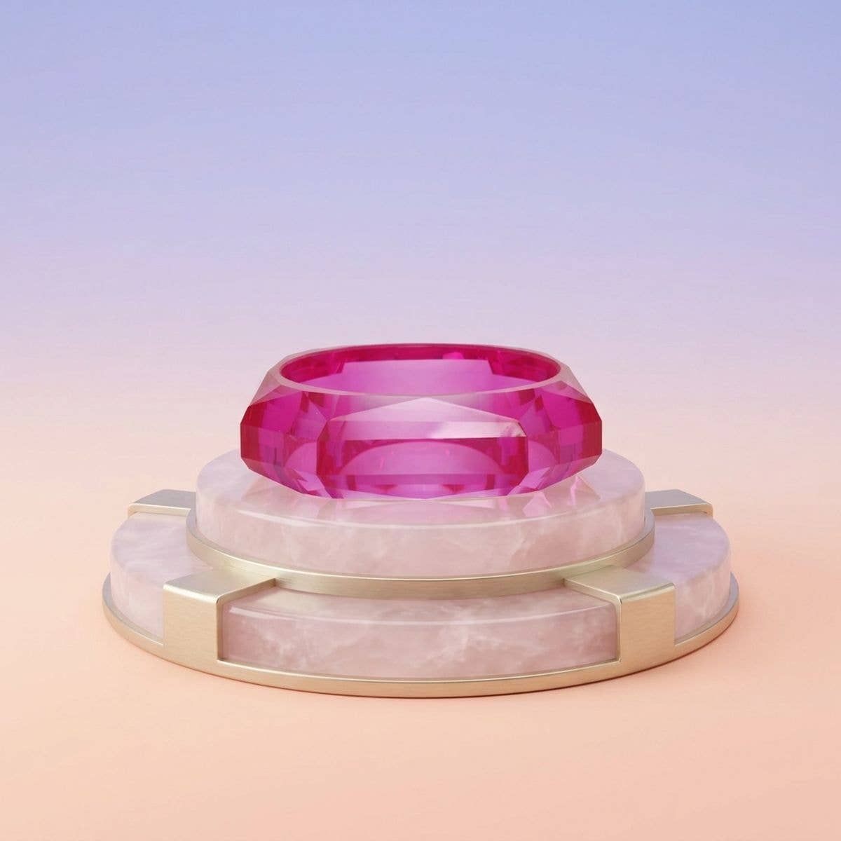 Bangle Transparent Pink Octagon Facet Bracelet: Color: Pink / Plating: Solid Color / Size: 8.5 inches