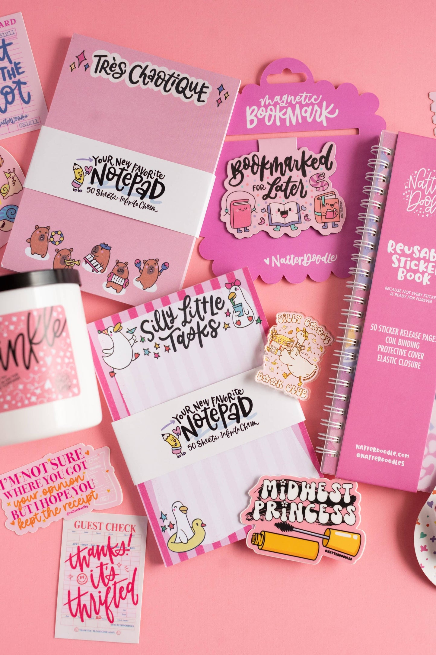 Très Chaotique Notepad Funny Capybara Band Pink Stationery